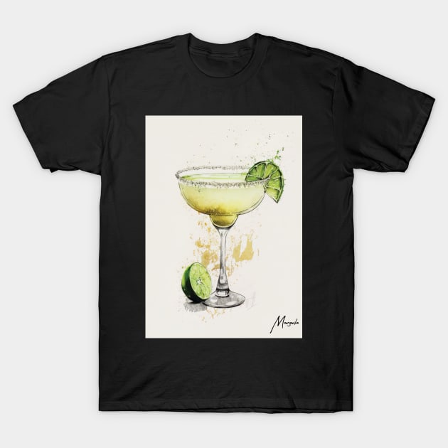 A Toast to Tradition: The Margarita Cocktail in Stylized Sketch T-Shirt by Focused Instability